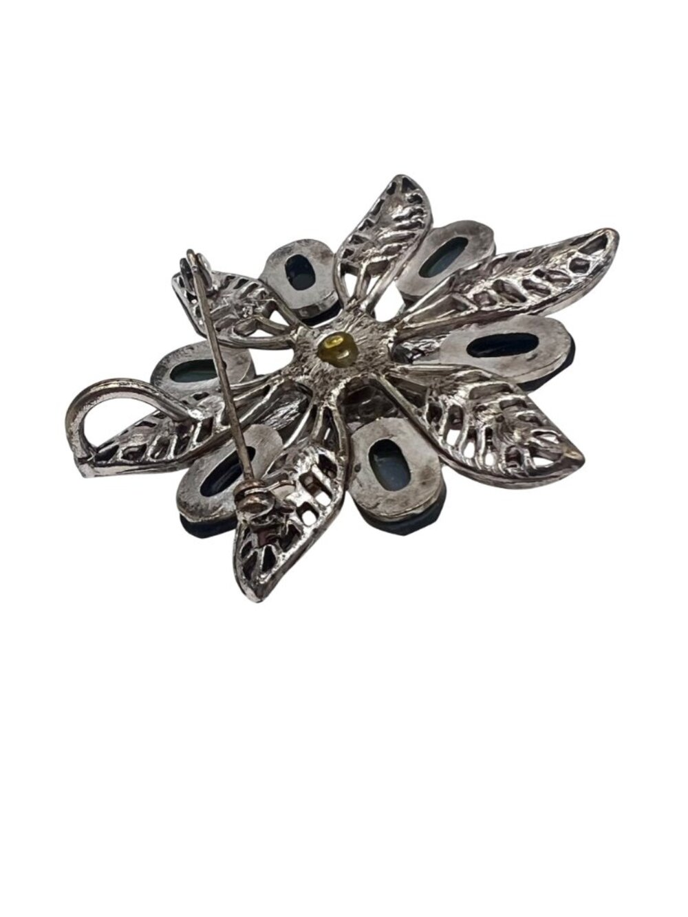 Lot 3 Silver Tone Floral Pendants Acrylic Crystals Faux Pearl Brooch Pink Blue - Picture 10 of 12